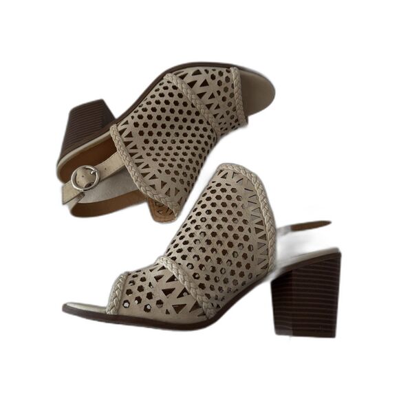 Massini Womens Sandals Peep Toe Block Heel Size 10 Open Weave New - Picture 5 of 8